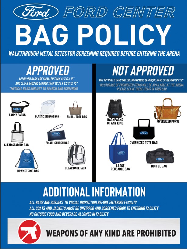 Clear bag policy Ford Center 